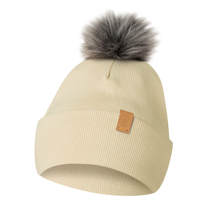 Czapka Zimowa z Pomponem Dla Chłopca i Dziewczynki z Polarem Beżowa