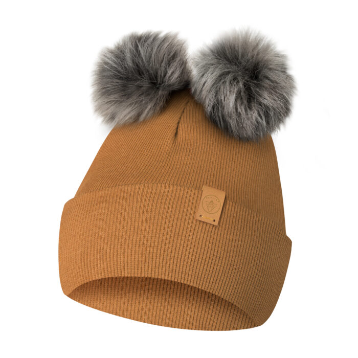 Czapka Zimowa z 2 pomponami i polarem brązowy