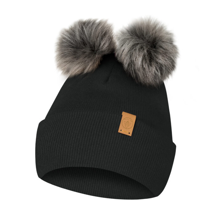 Czapka Zimowa z 2 pomponami i polarem czarny